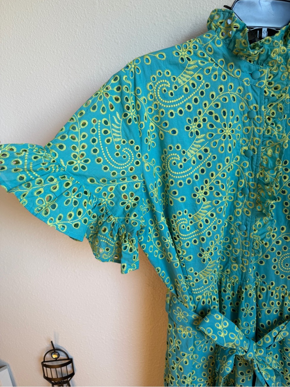 NWT Abbey Glass Sadie Maxi Dress Teal and Chartreuse Jasmine Eyelet Sz XL - Picture 9 of 15
